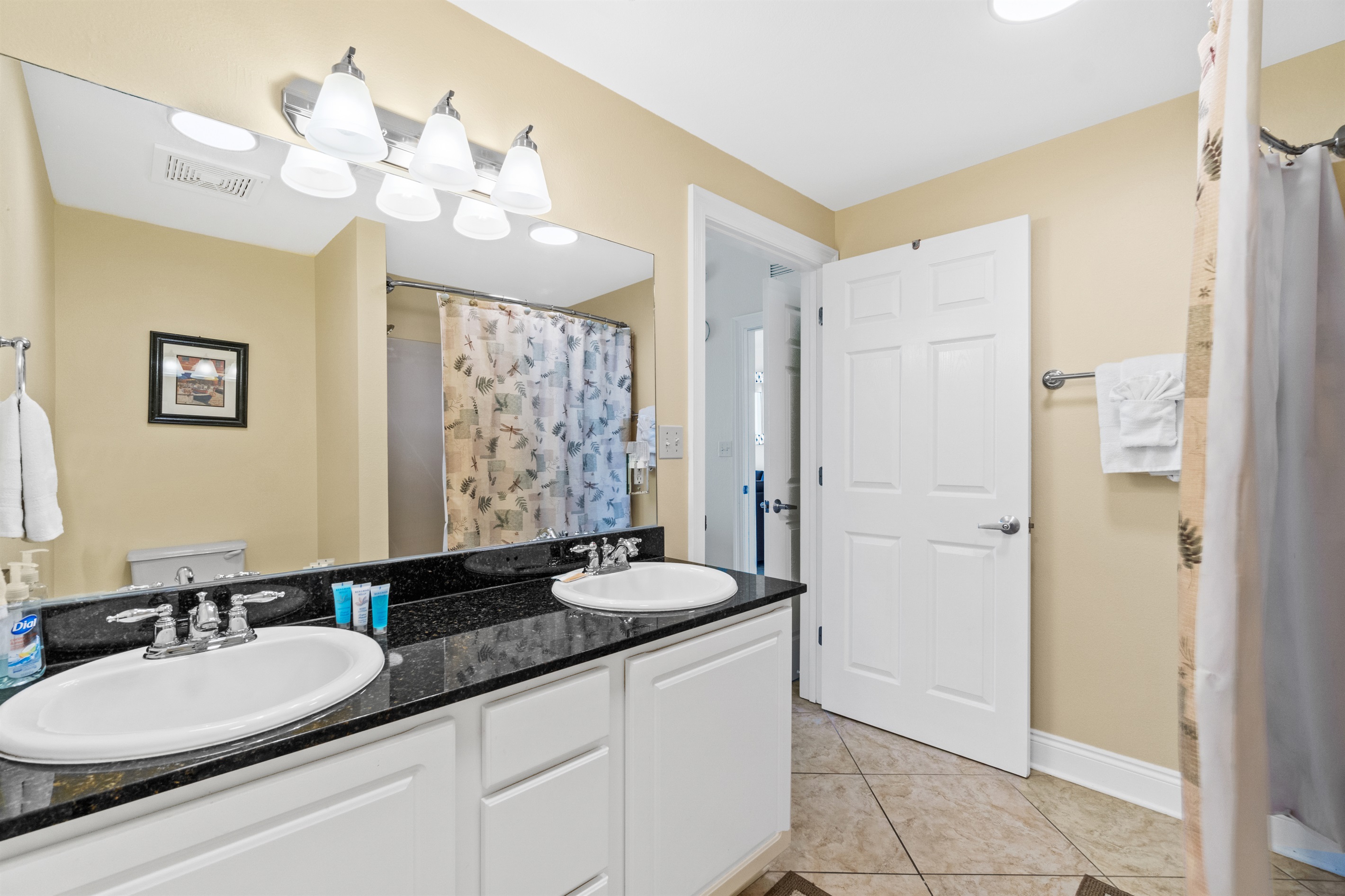 Master bathroom double sinks, granite