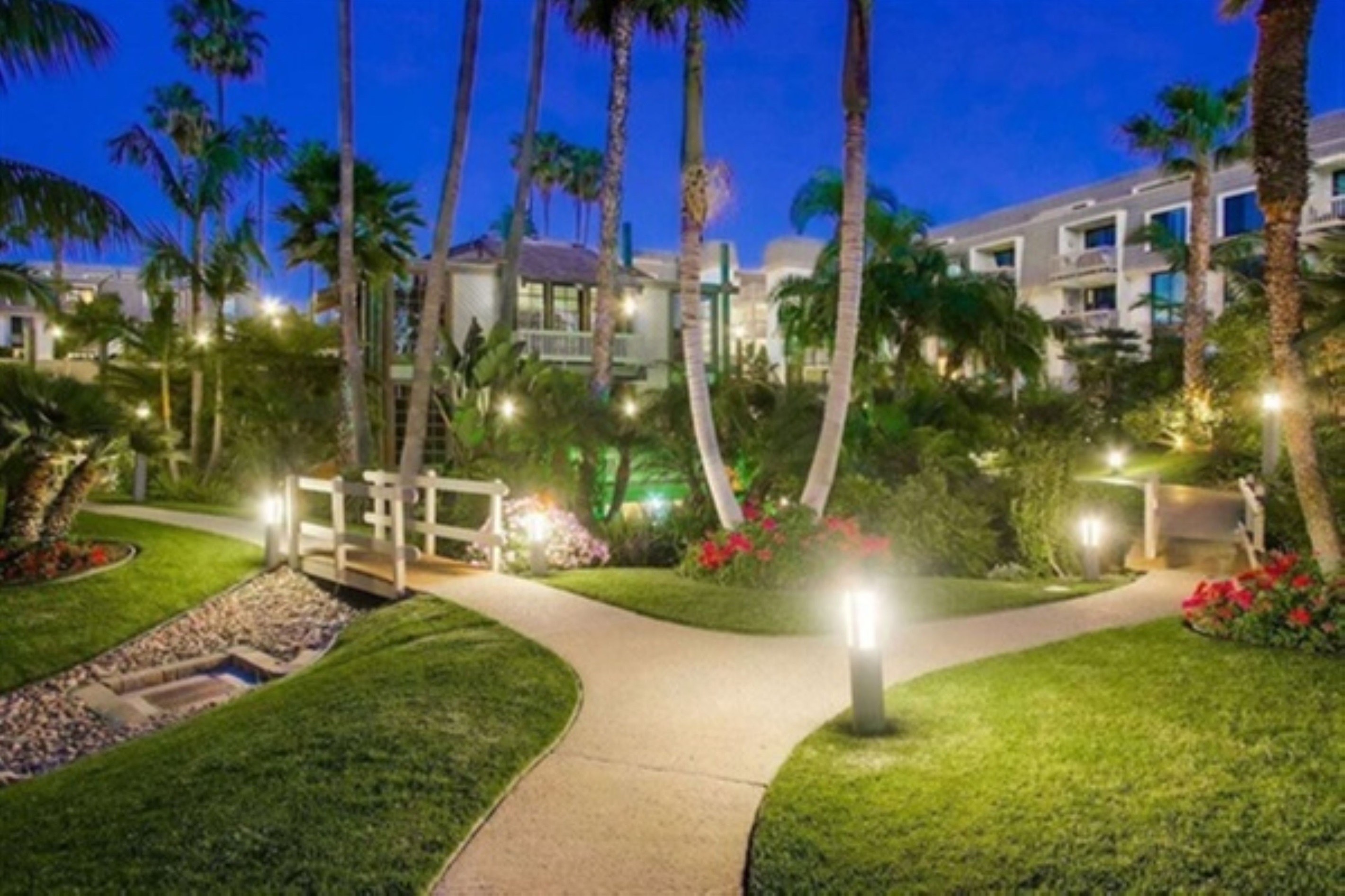 North Coast Village courtyards at night