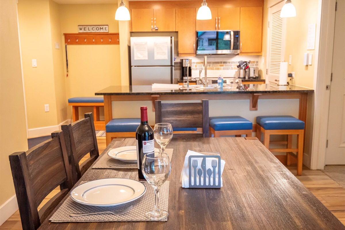 Table with 4 chairs and bench