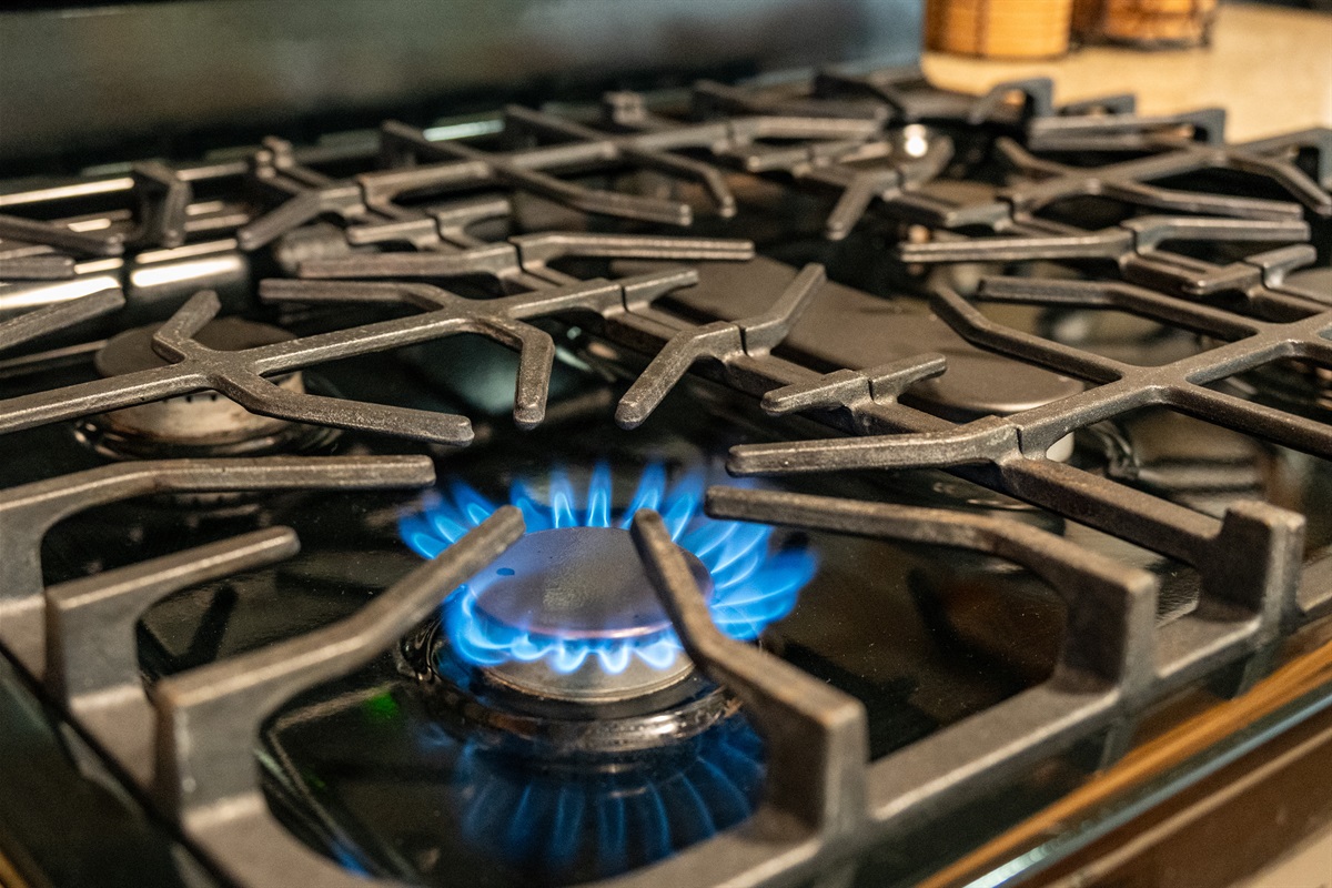 Modern gas range for home-cooked meals.