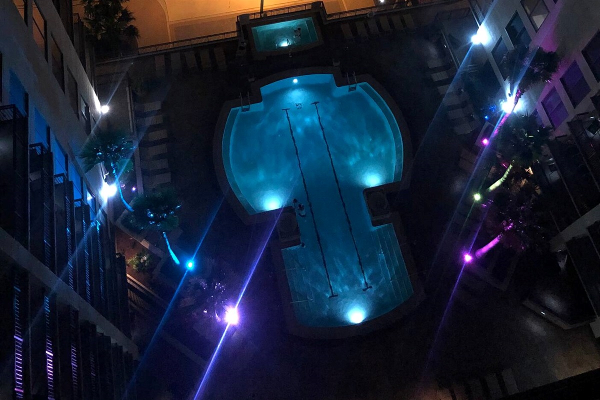 Night pool view from balcony