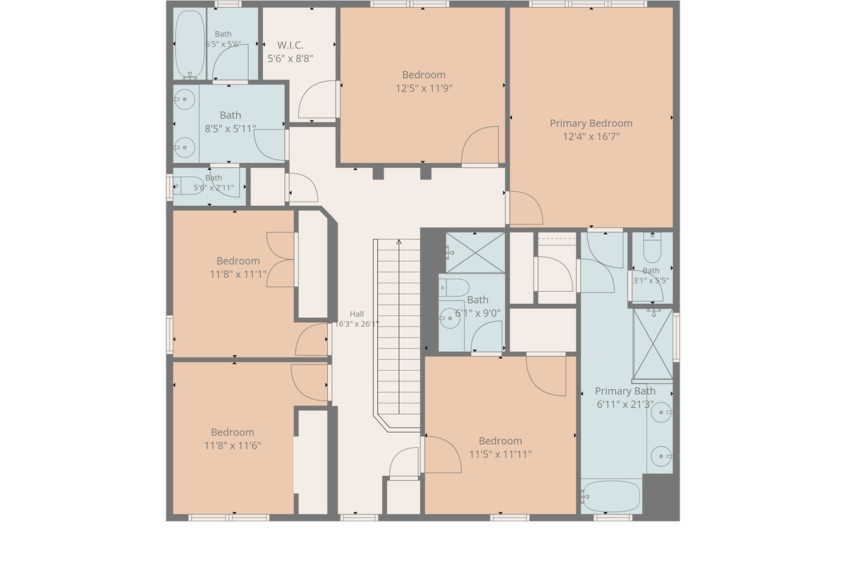 Second floor plan: primary king suite, Mandalorian bunk room, Mario bunk room, Princess twin room, second king en-suite, hall bath