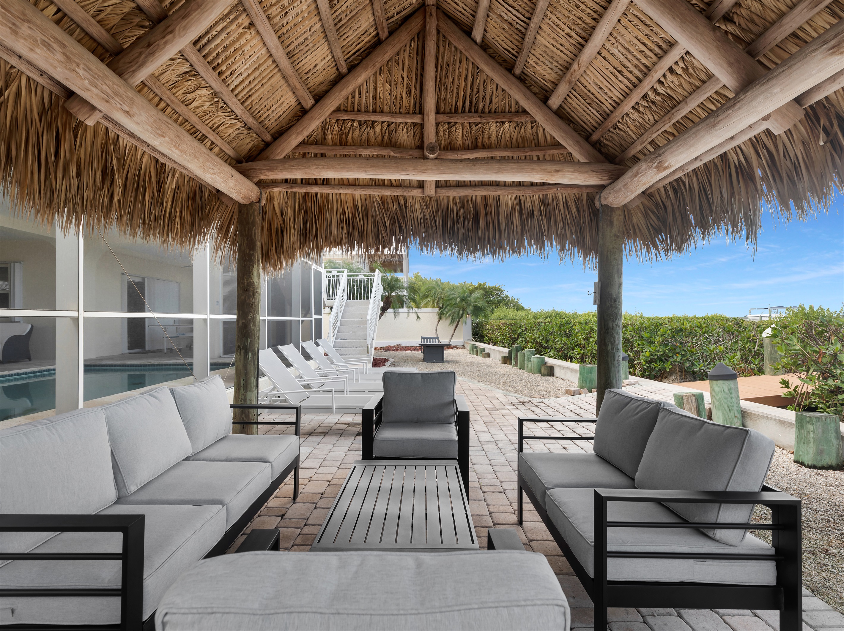Lounge area under tiki hut