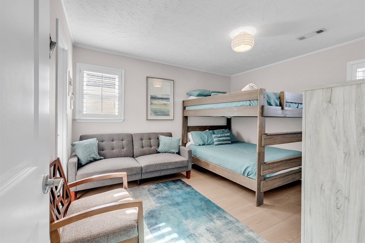 Bedroom 3 with Queen Bunks, Futon, and Arcade game