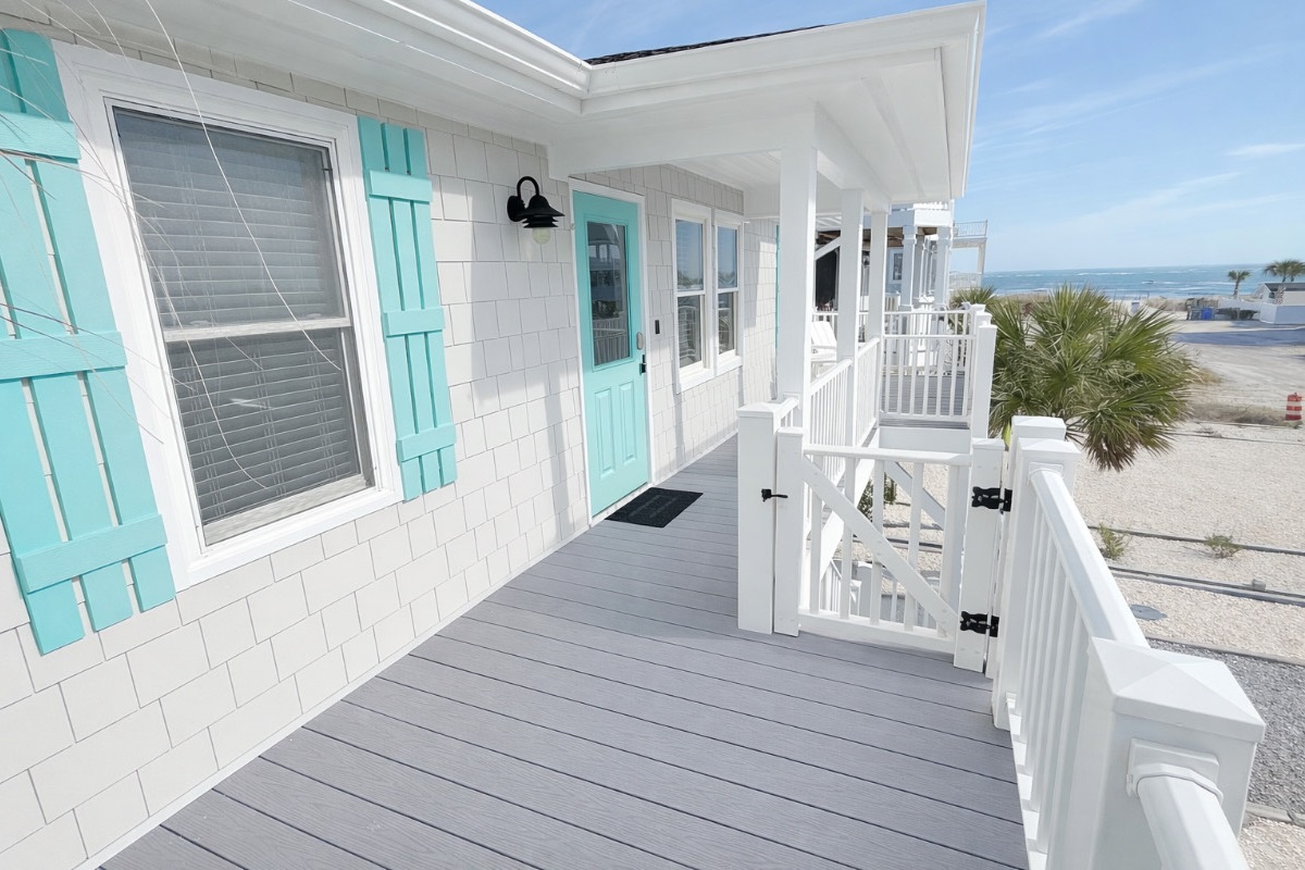 Front entrance with safety gate.