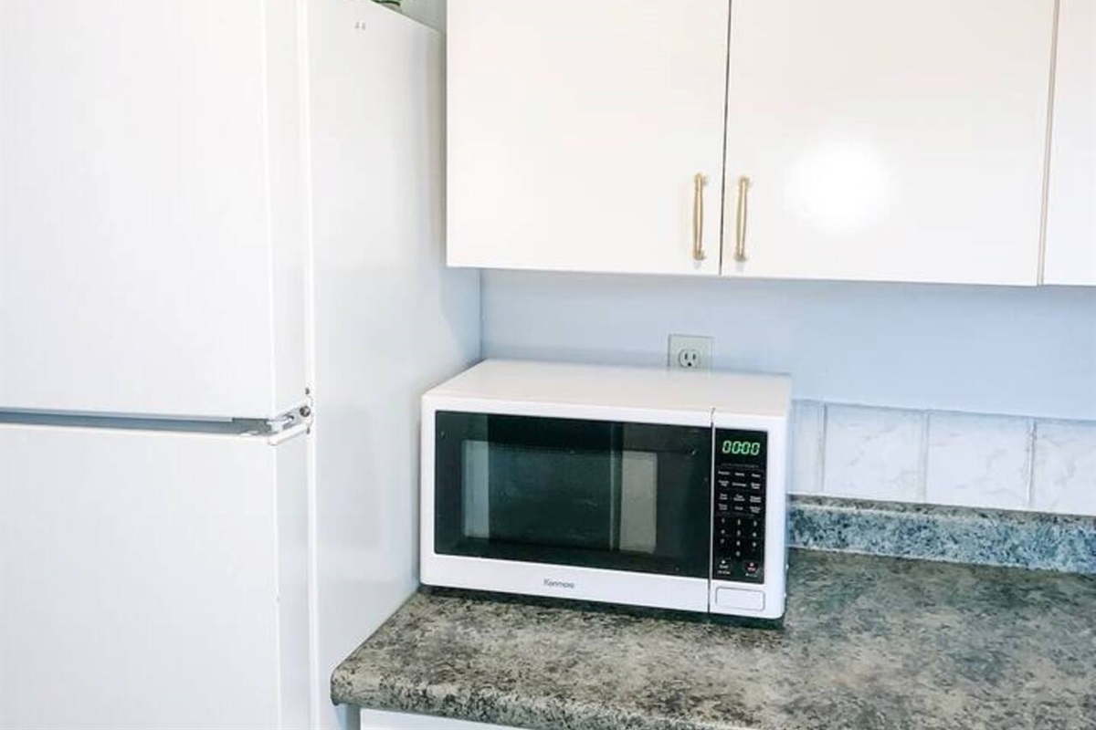 Microwave, Fridge in a full modern Kitchen