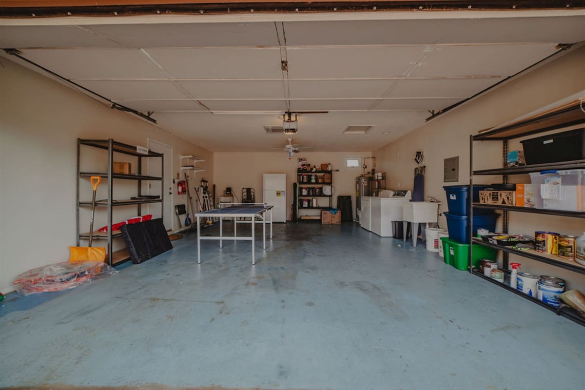 Spacious garage with room for your gear storage.