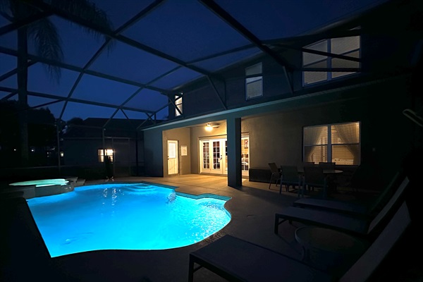 Pool and Lanai in the Evening