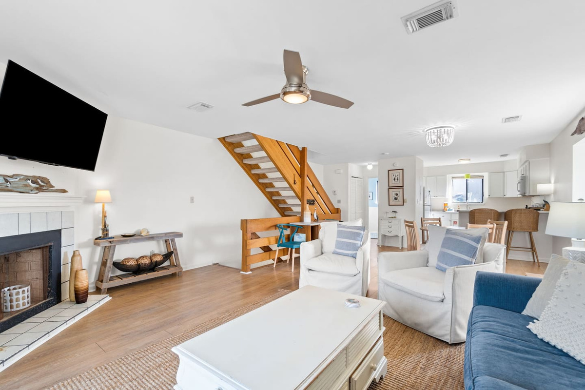 You get the whole floor &mdash; open kitchen, dining, and living space flow together so four people never feel crowded.