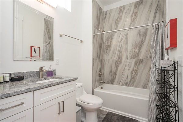 Plenty of space in The Legends ensuite Bath. Guests may also access this bathroom through the hallway. 