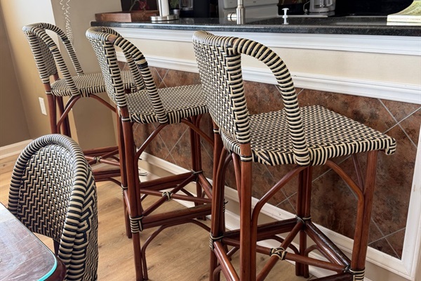 New bar stools at breakfast bar off Kitchen