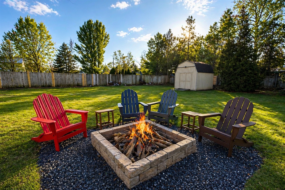 Our big firepit up close—perfect for s’mores at night