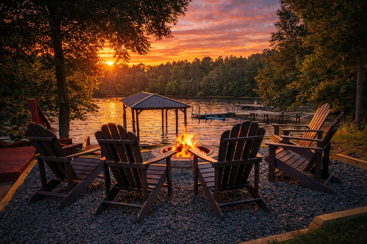 Firepit with a view and 6 chairs! Message us with any questions.