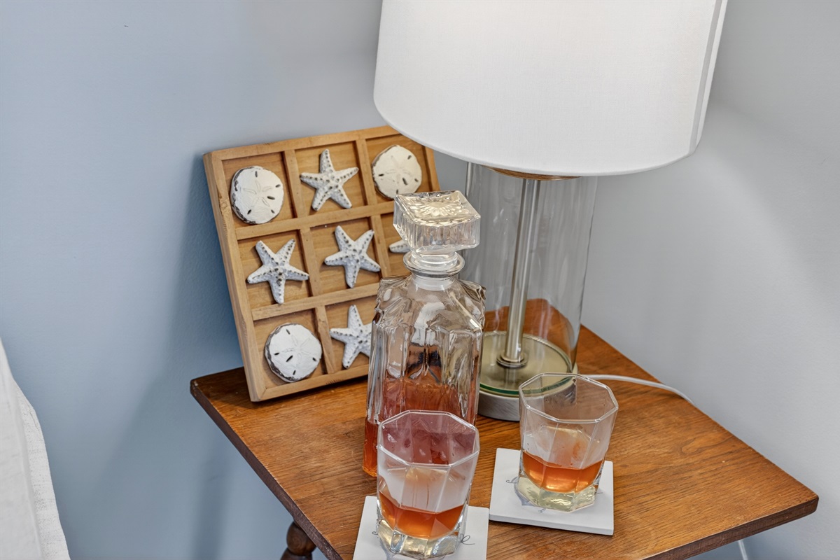 Inviting living room corner perfect for kicking back with your group and enjoying a relaxing sip of whiskey after a fun day out.