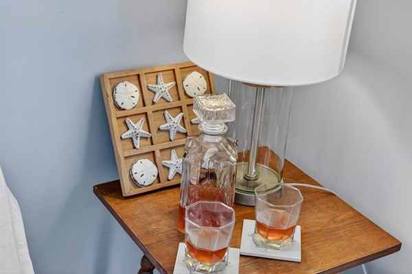 Inviting living room corner perfect for kicking back with your group and enjoying a relaxing sip of whiskey after a fun day out.