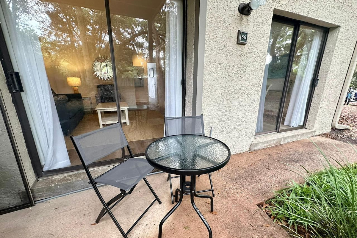 Patio table outside the living room