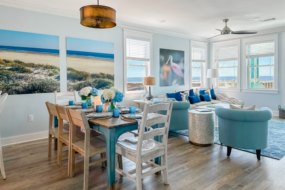The living room opens up to the main dining area.