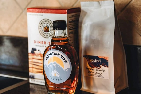 Your very own bottle of Mountain View Escape maple syrup, King Arthur pancake mix, and locally roasted Kestrel coffee will be waiting for you when you arrive. 

(welcome gifts subject to change)