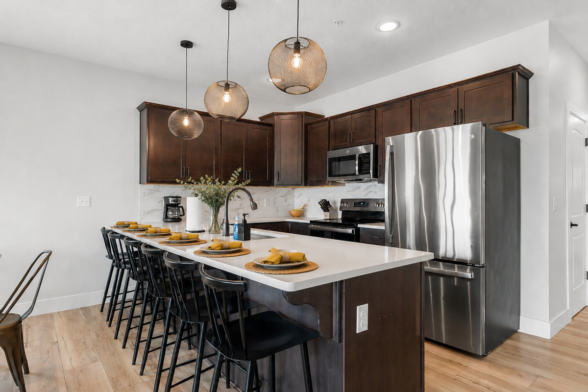 Fully Stocked Kitchen with plenty of island seating