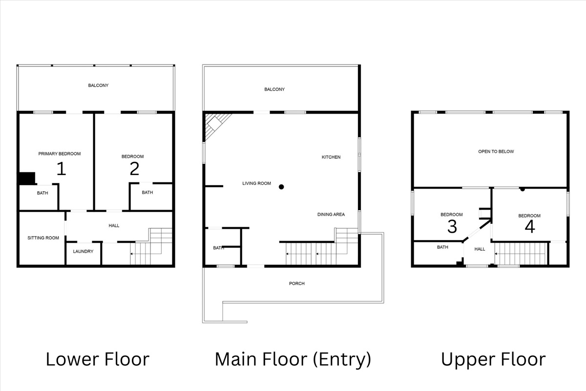 3 Floors:  Enter on the Main (2nd) floor, and take stairs to the Lower or Upper floors.