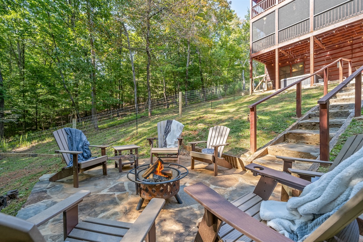 Fire pit memories are priceless. Time for laughter, watching deer stroll by, making memories and chasing the dog(s) around.