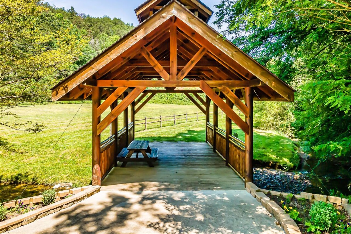 Scenic covered bridge near the pool and mini golf. 