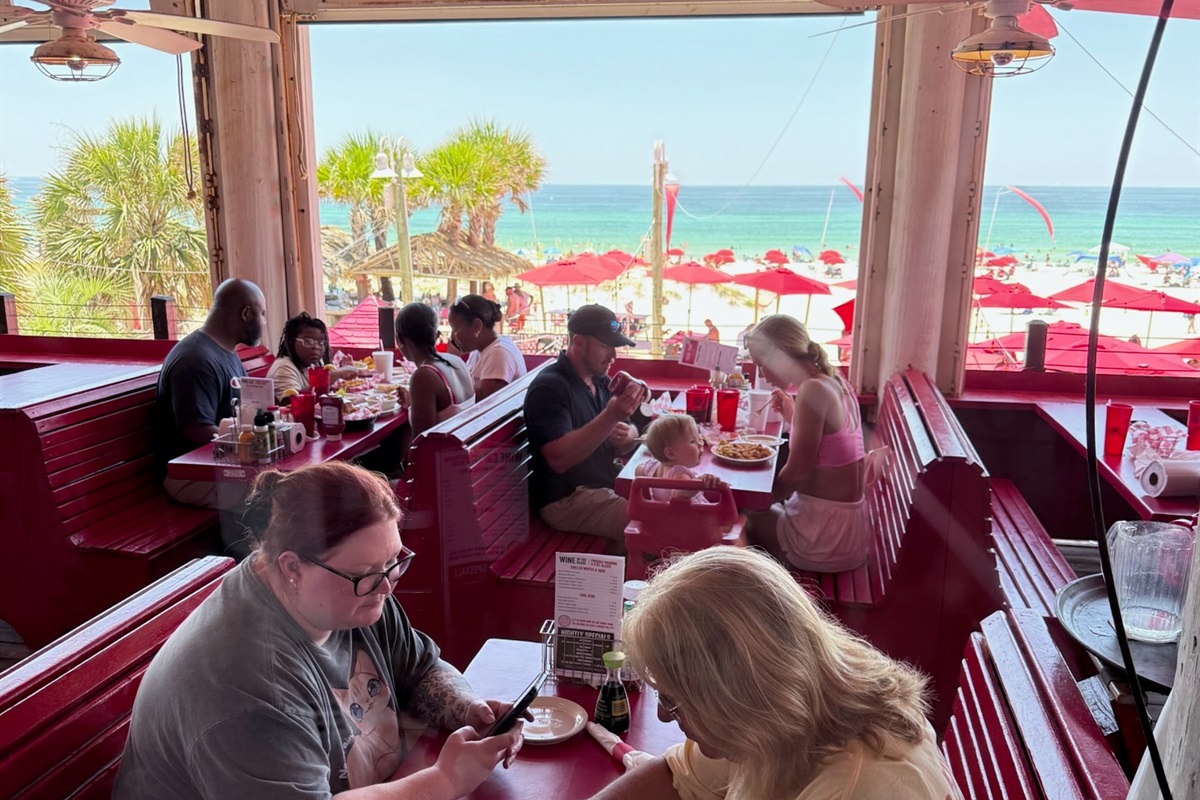 Crabs on Pensacola Beach.  One of several great places to dine, right on the beach.  Swimwear expected but not required!