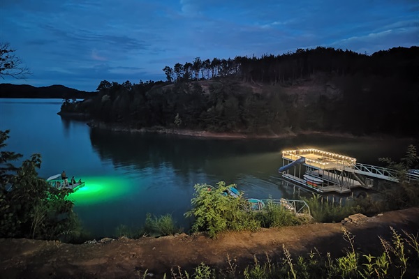 View of lake in evening