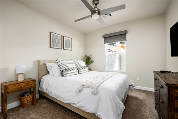 Bedroom 2 has a queen bed and 43" TV of its own.