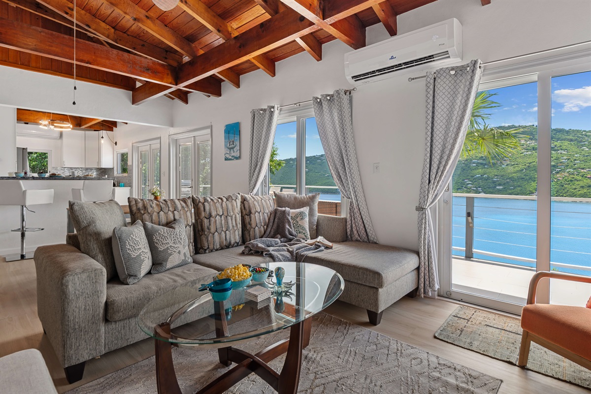 A comfortable couch, in an air conditioned living room with a good book and ocean views.