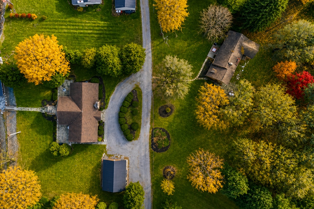 Aerial view of main house and second house