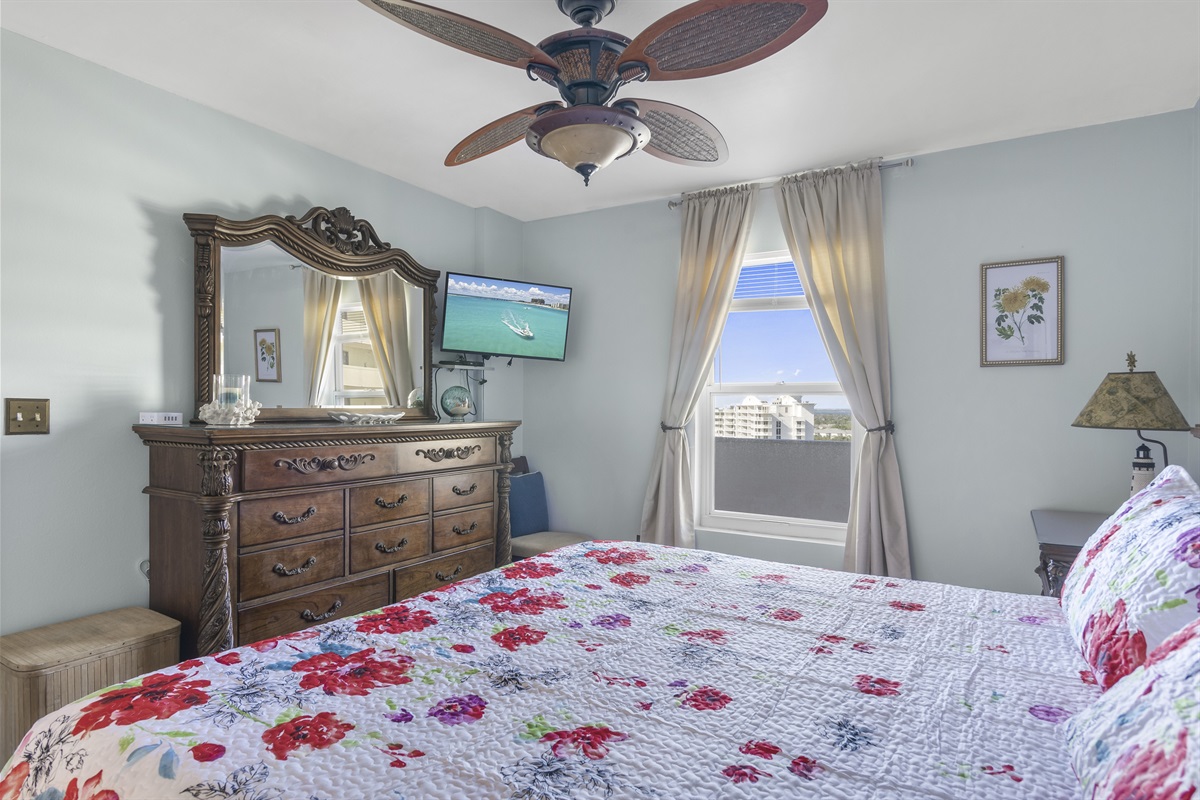 Master bedroom with north view of bay