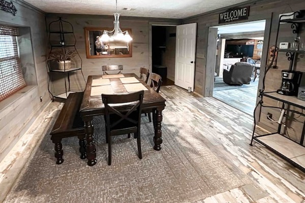 Dining room 1 into queen bedroom and 1st living 