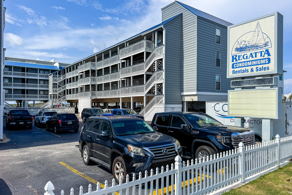 Regatta Condominiums entrance with dedicated on-site parking