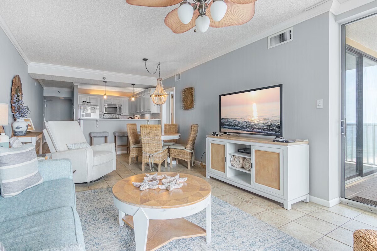 Comfortable living room with space to move around.