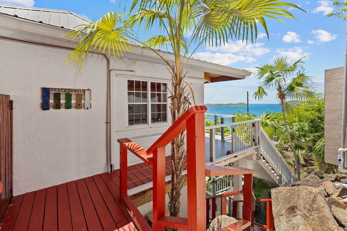 This path takes you along the wrap around deck to the entrance of the living room.