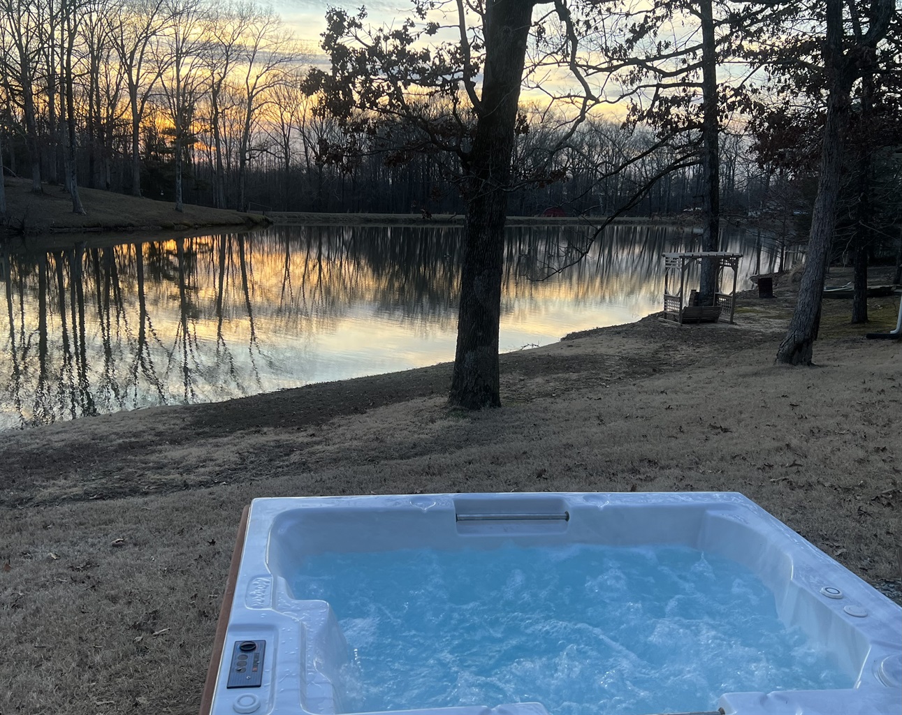 Sunsets from the hot tub that’s open year round!