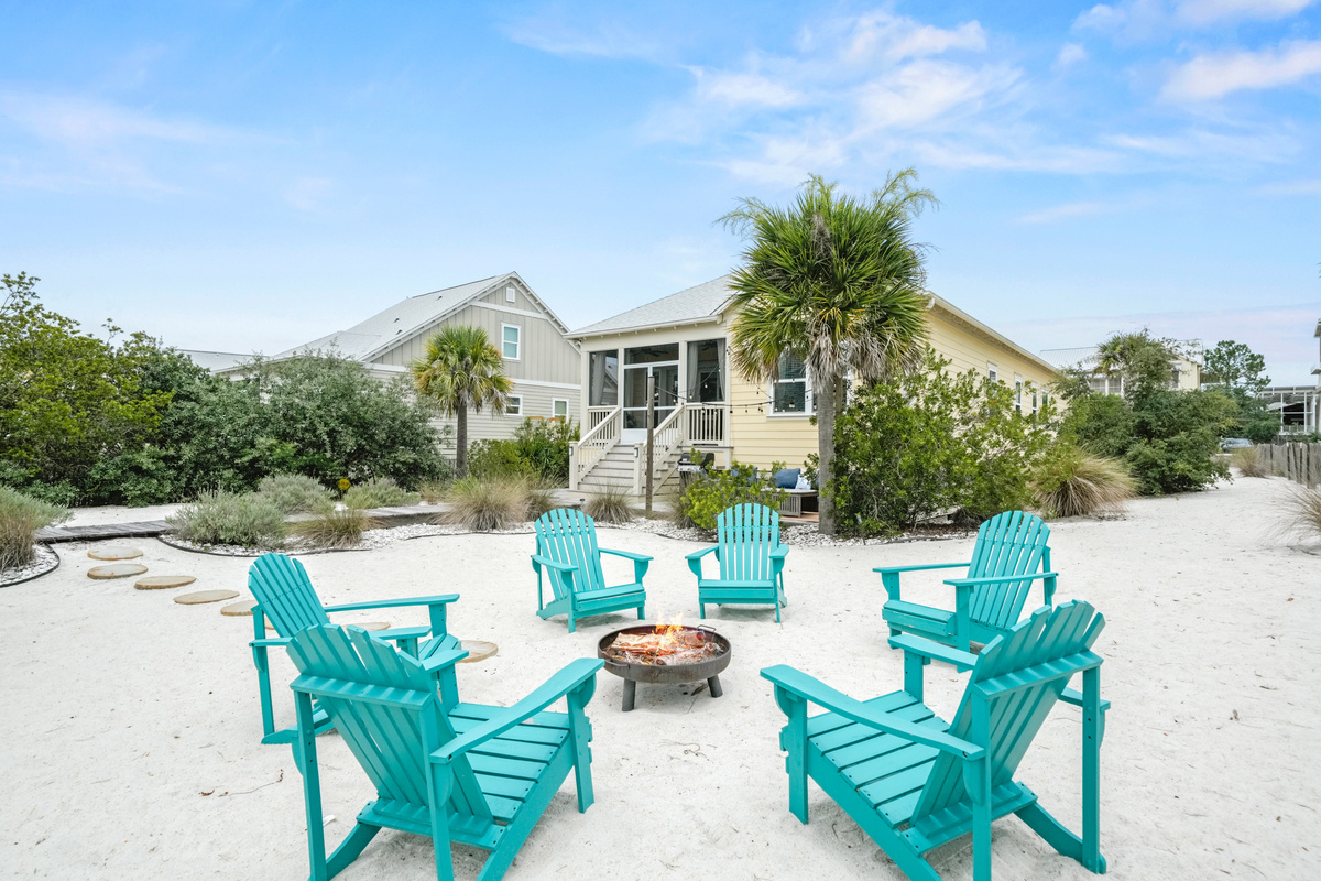 Relax around the fire pit with comfortable Adirondack chairs, perfect for evening conversations and s'mores.