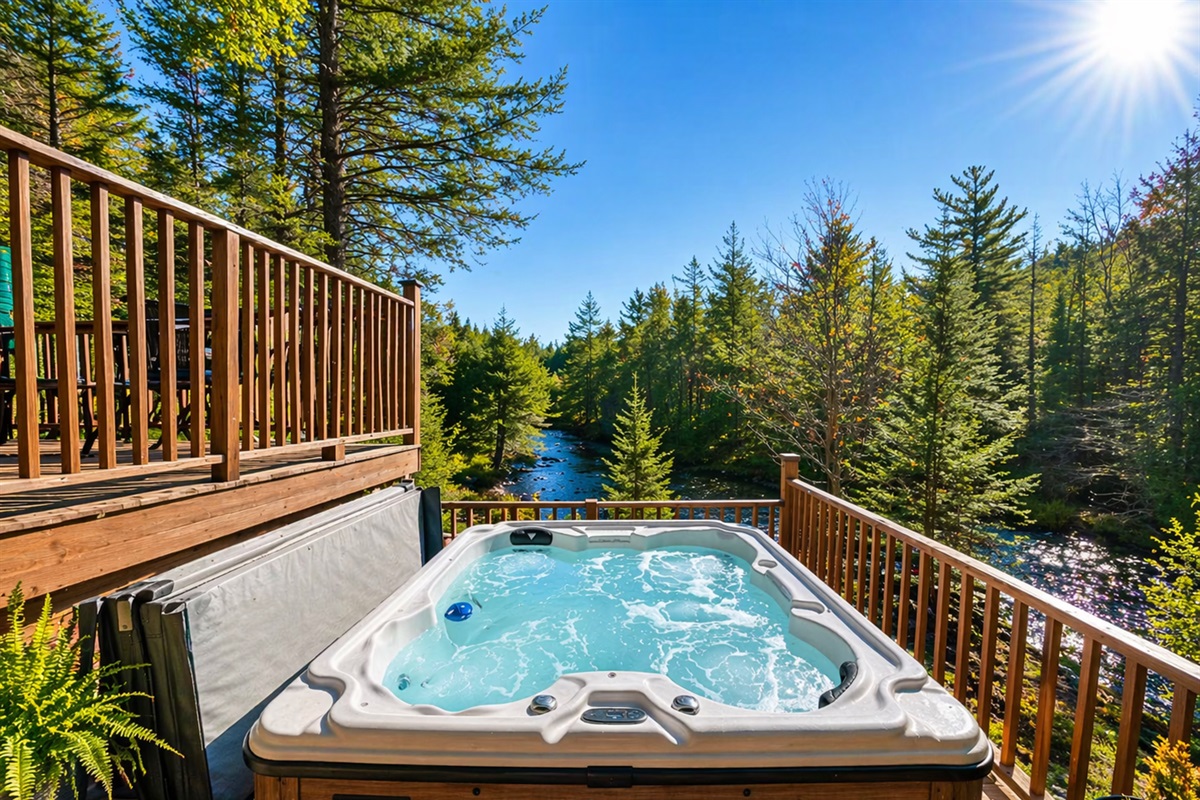 Welcome to River Rock Cabin! Soak in the hot tub while overlooking peaceful river views
