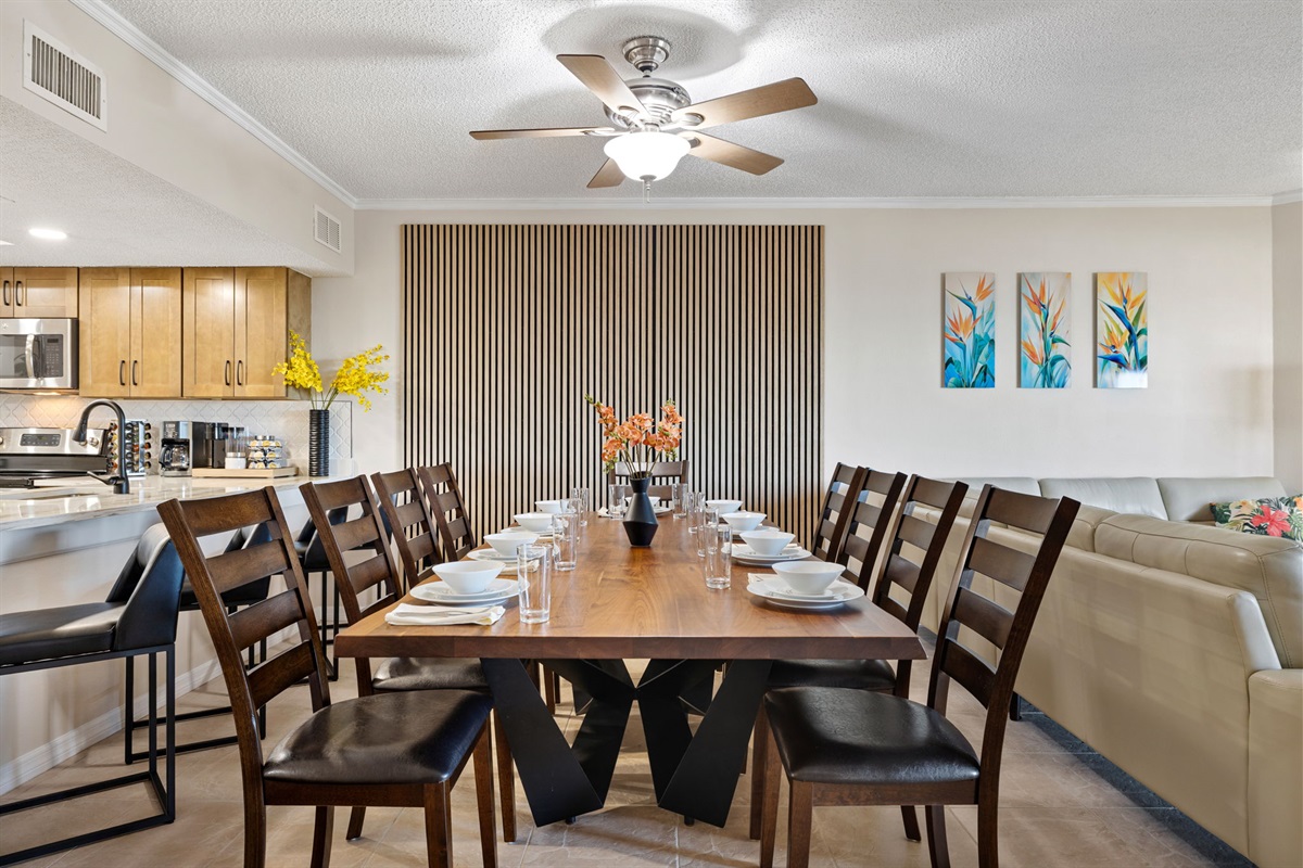 Dining area seating for 12 total.