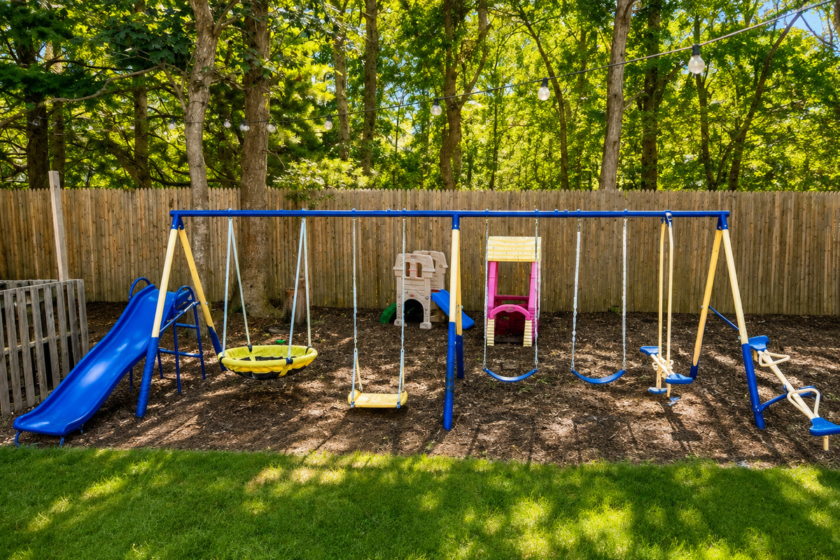 Kids' playground with swings and slide