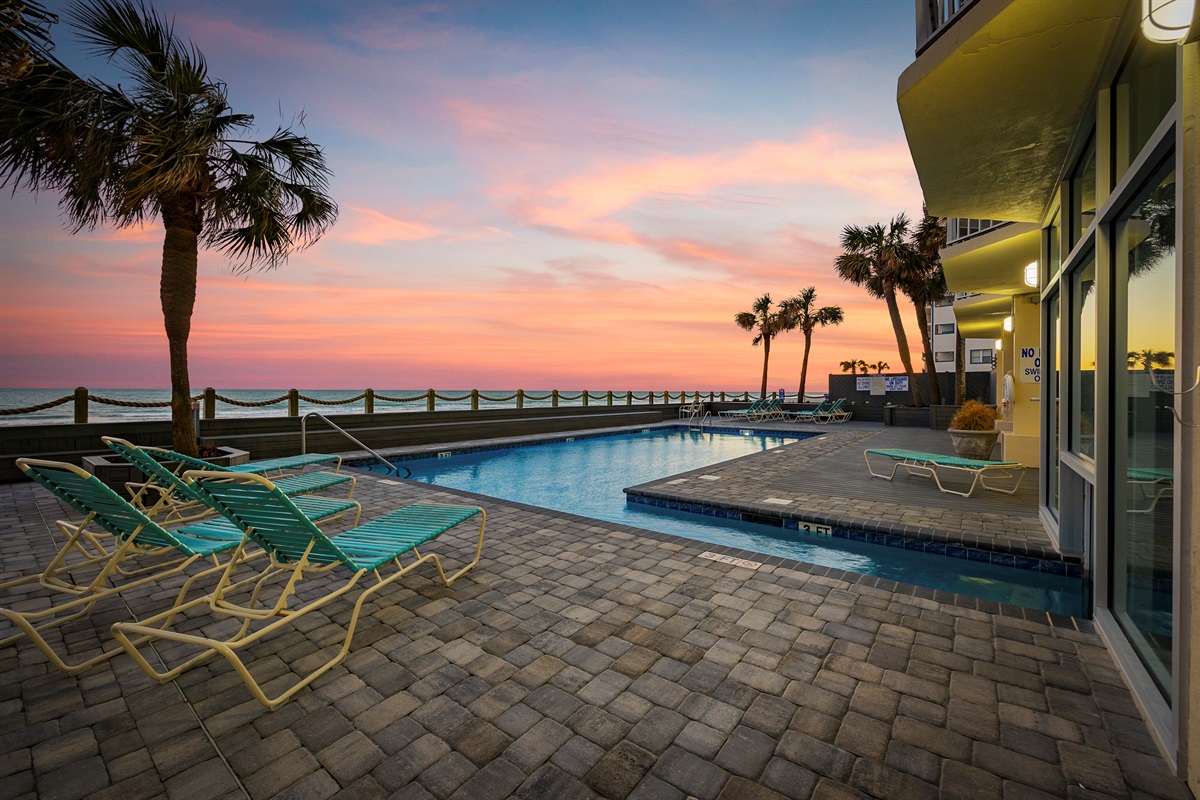 Outdoor pool in the evening