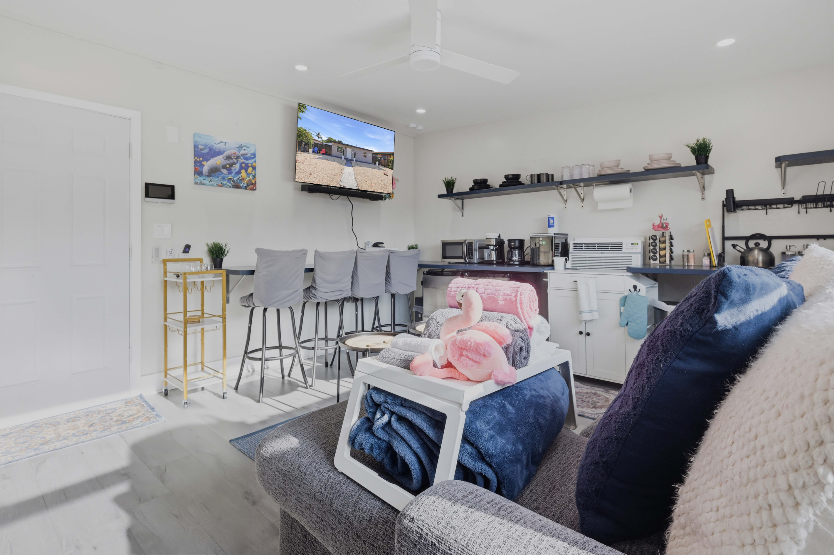 Back Living Room, 55-inch TV Surround Sound & Business Printing Area