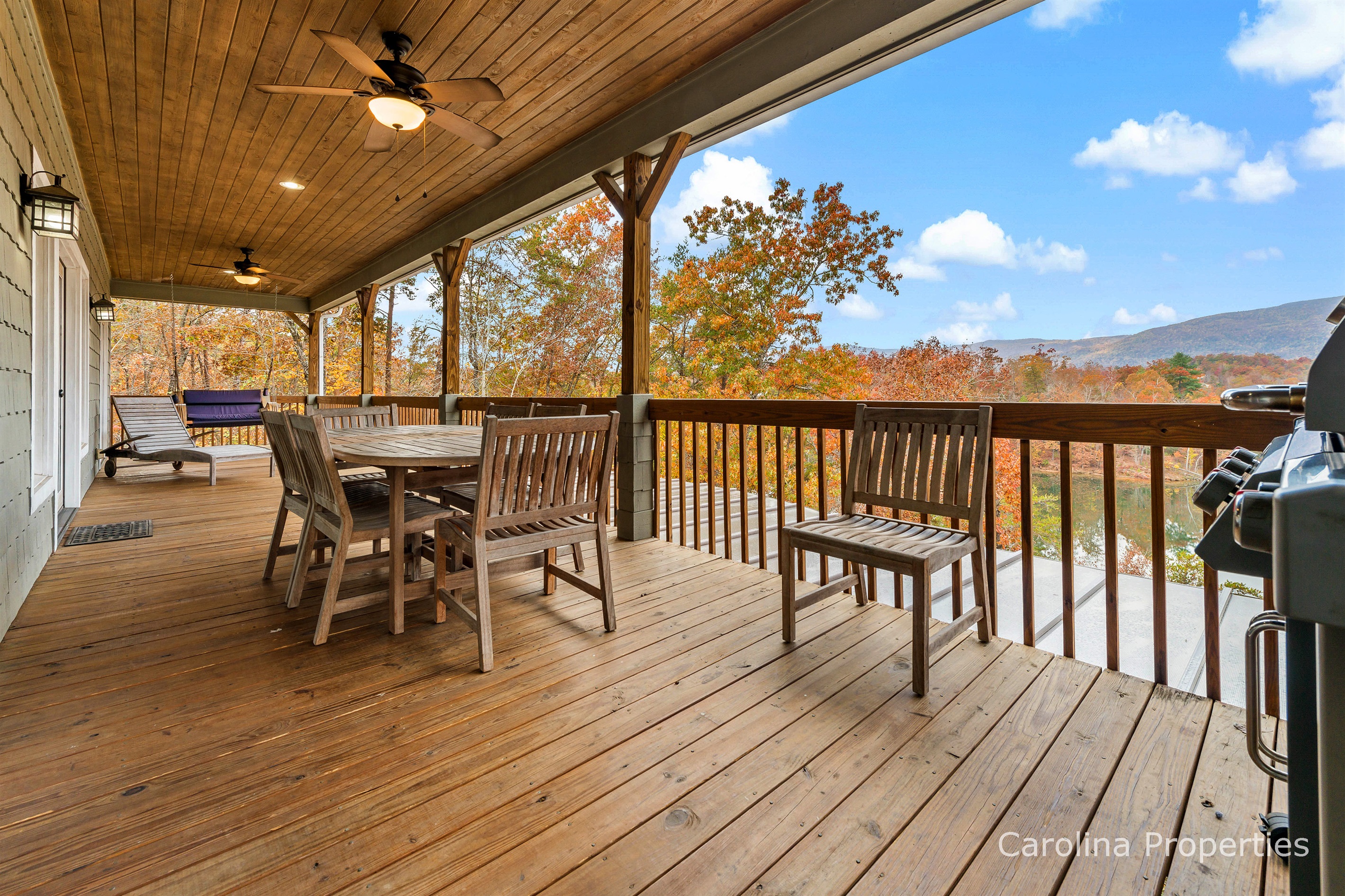 Grill and table on main level deck