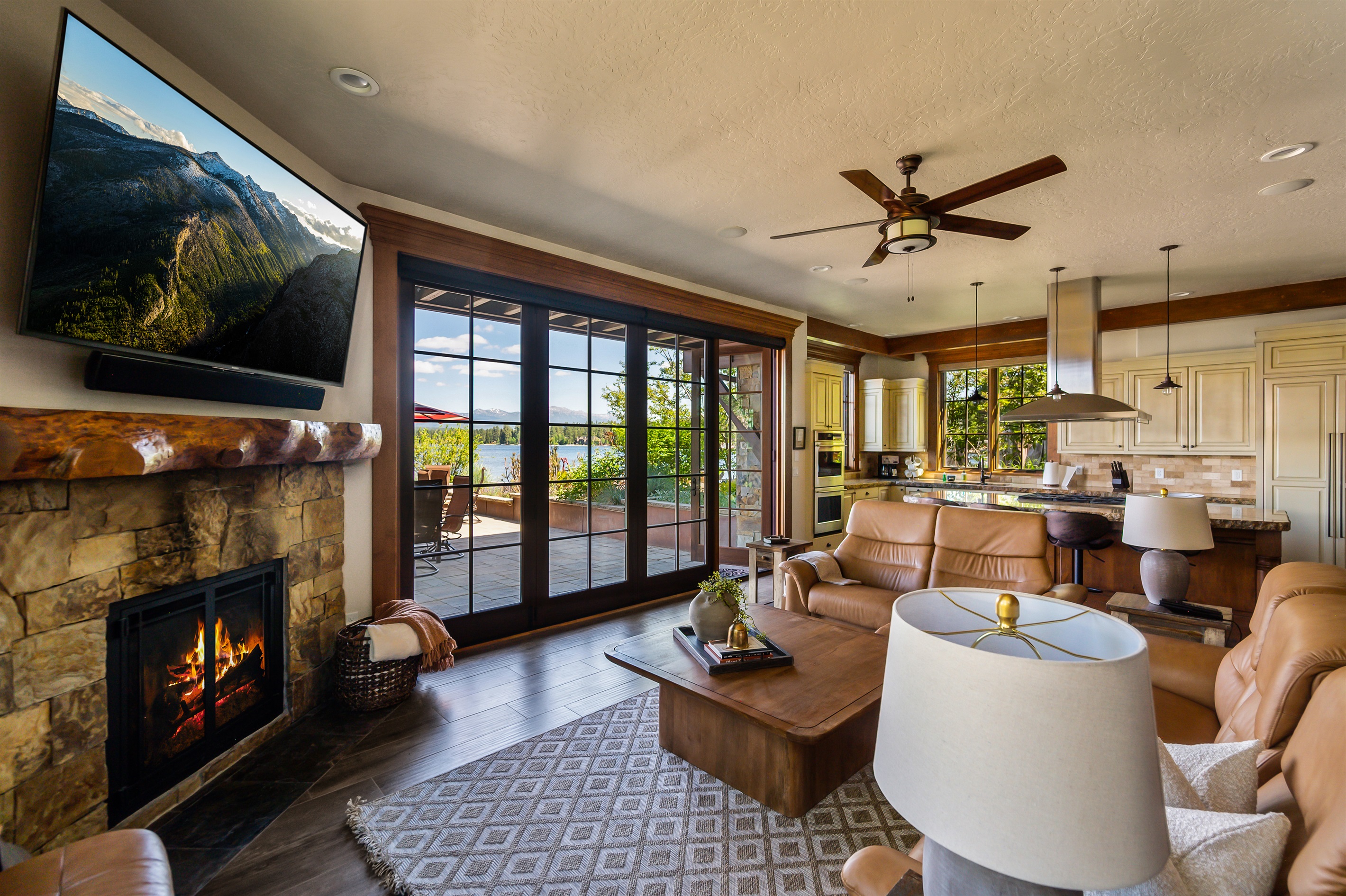 Living Room with TV & Fireplace