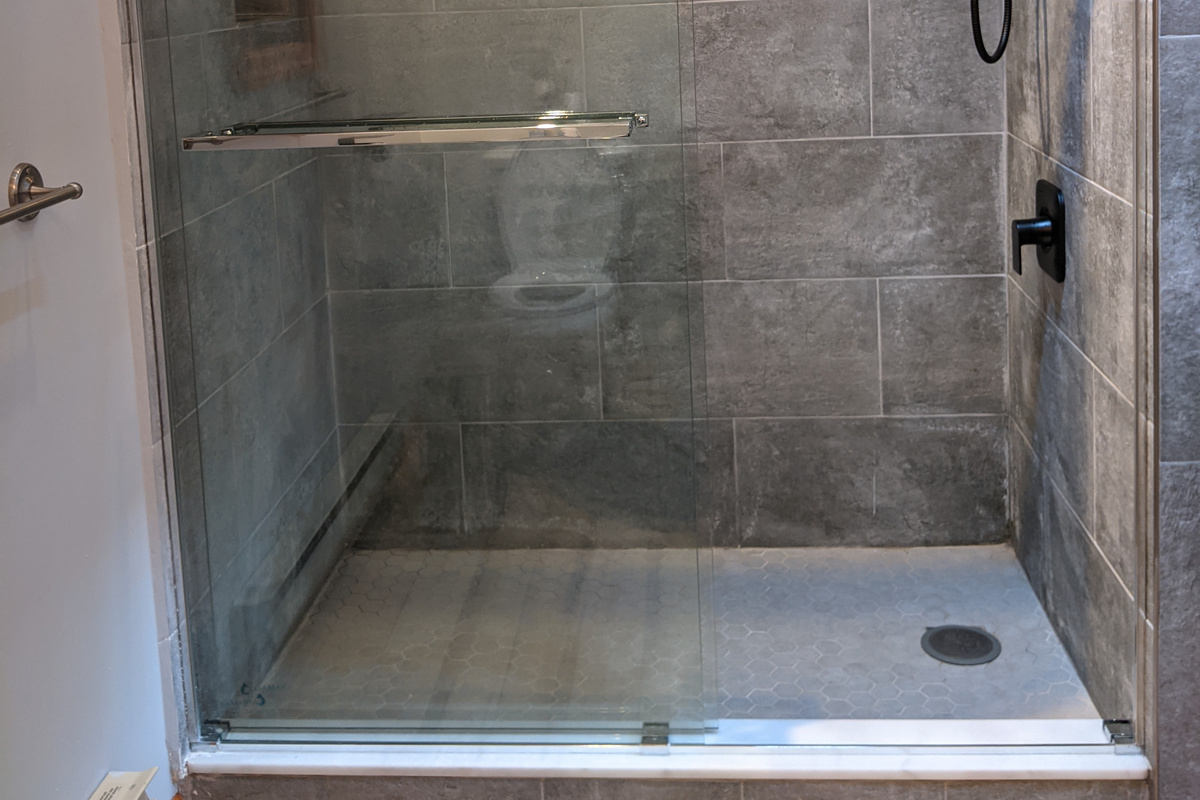 Second floor slate bathroom shower