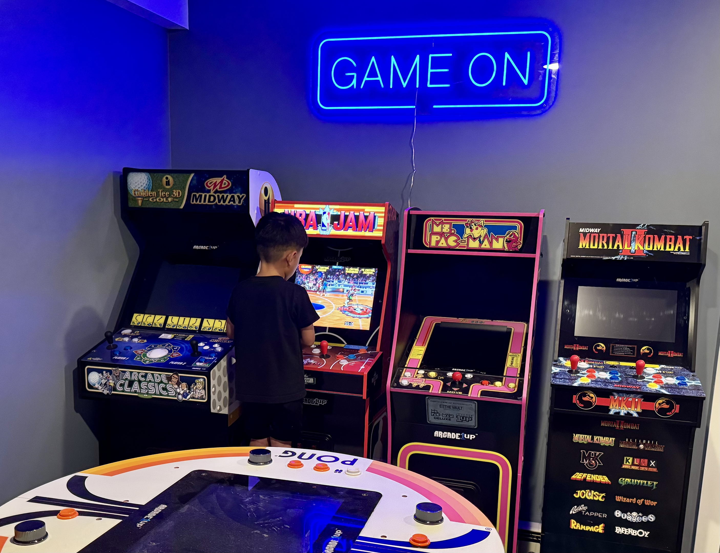 Dedicated arcade room with classic games