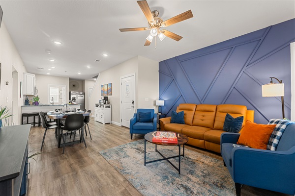 Primary living room, dining area and kitchen spacious and open