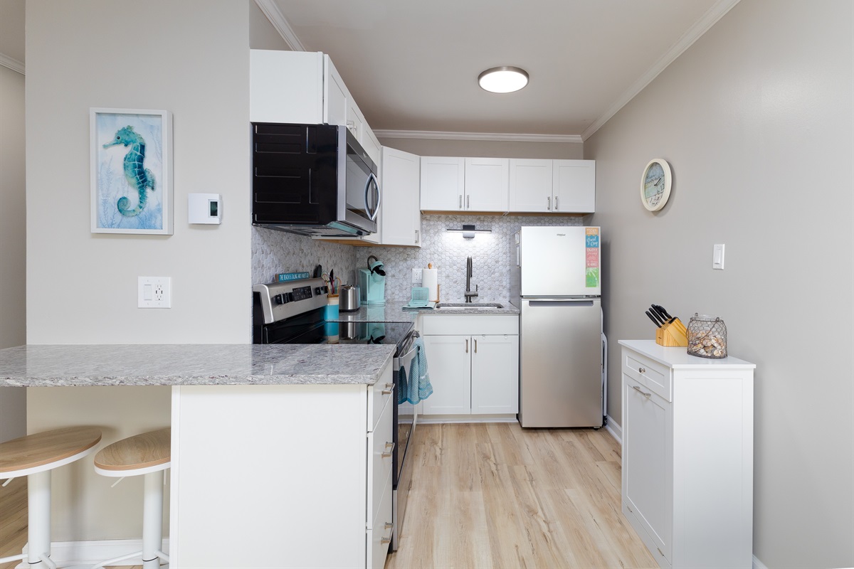 Kitchen with plenty of counter space and storage