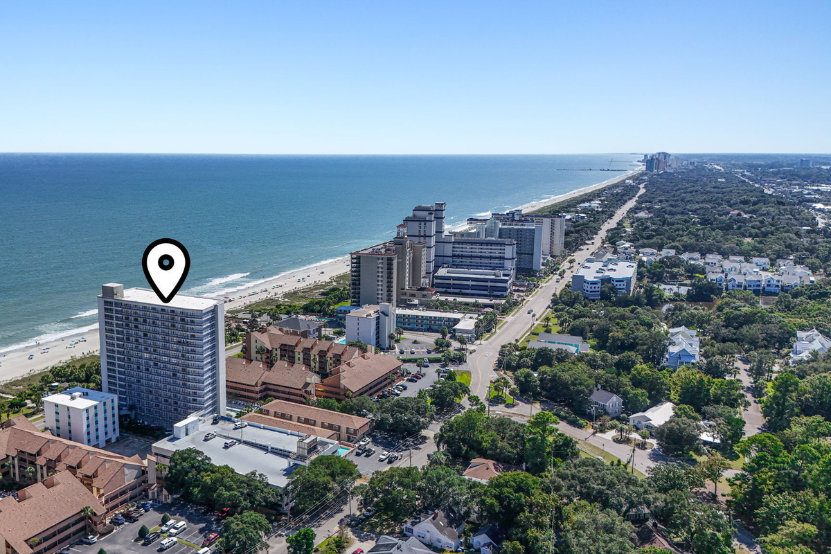 Aerial view of Forest Dunes and the beach
